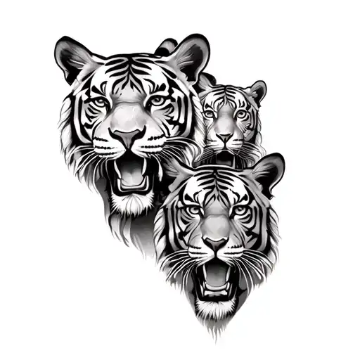 Family tattoos with tigers at the top of an adult (symbolizes the father) near the tigress (symbolizes his wife) at the bottom of 4 tigers per forerunner tattoo design idea