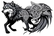 wolf and Celtic warrior tattoo design idea