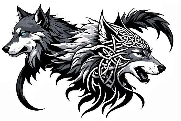 wolf and Celtic warrior tattoo design idea
