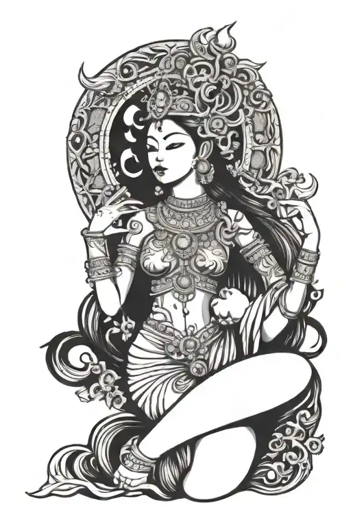 moon, apsara, celestial goddess tattoo design idea