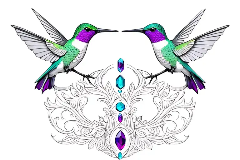tooled leather chest piece with purple irises hummingbirds and turquoise stones tattoo design idea