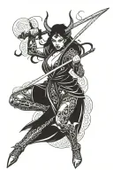 A pointy-eared demoness with a katana swords drawn tattoo design idea