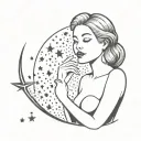 woman posing with moon and stars tattoo design idea