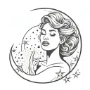 woman posing with moon and stars tattoo design idea
