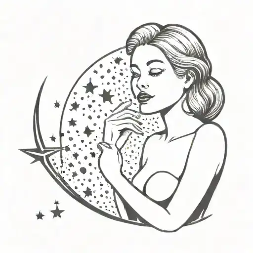 woman posing with moon and stars tattoo design idea