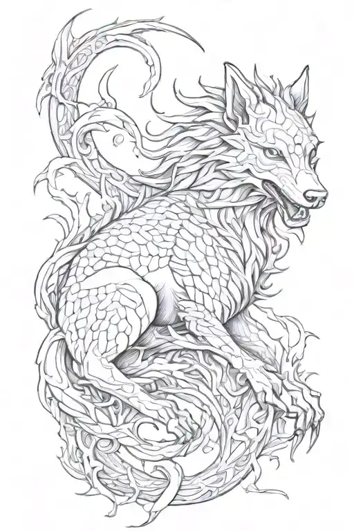 Wolf and dragon tattoo design idea