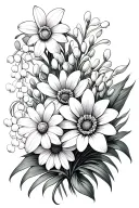 Daisy And Daffodil And lily of the valley bouquet tattoo design idea