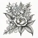 tulip, hydrangea, orchid flowers tattoo design idea