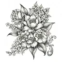 tulip, hydrangea, orchid flowers tattoo design idea
