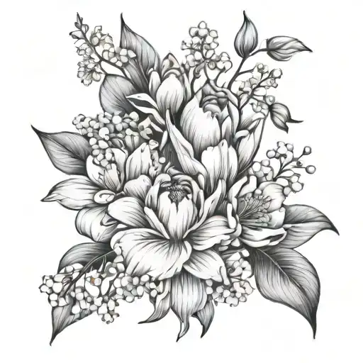 tulip, hydrangea, orchid flowers tattoo design idea