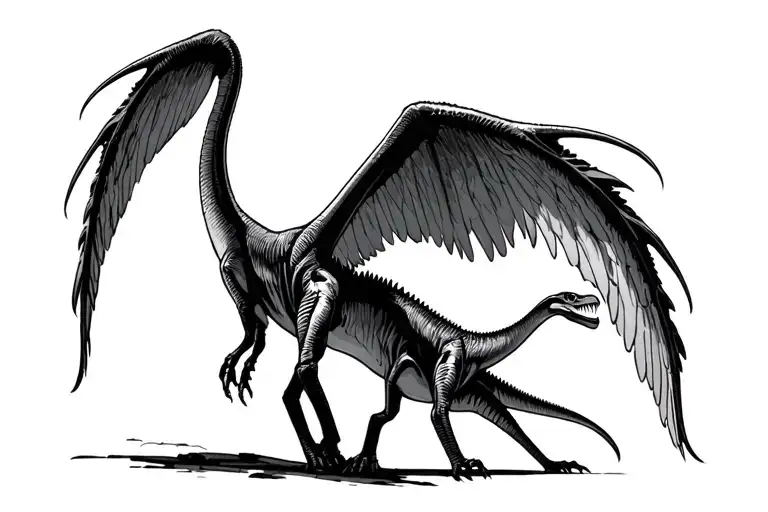 quetzalcoatlus with dinosaurs walking in the wing spread tattoo design idea