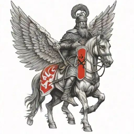 Skanderbeg and his army with the Albanian flag and country  tattoo design idea