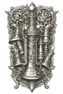 A trumpet intertwined with king chess piece tattoo design idea