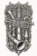 A trumpet intertwined with king chess piece tattoo design idea