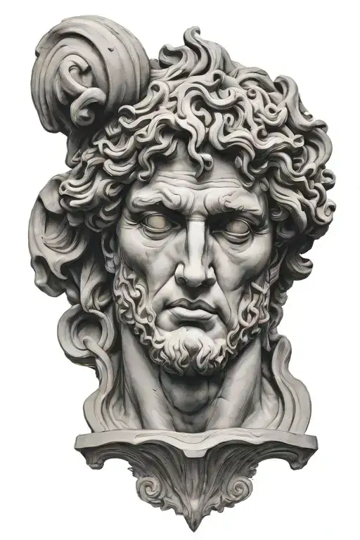 dante alighieri statue with trevi fountain on the back tattoo design idea