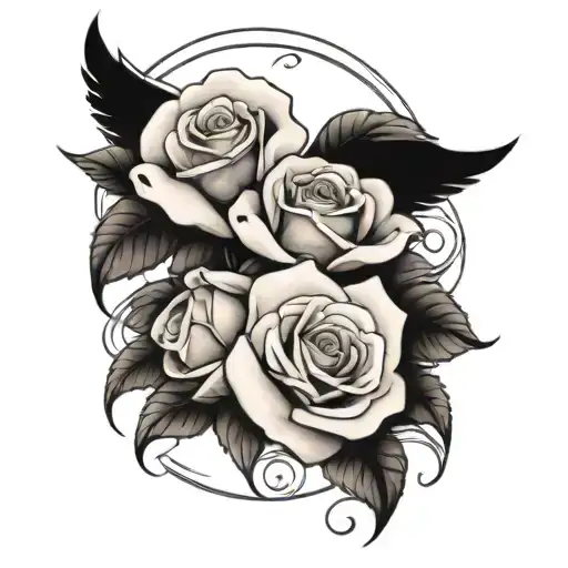 two roses with angel wings flying tattoo design idea