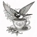 swallow holding a branch of coffee with beans  tattoo design idea
