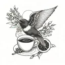 swallow holding a branch of coffee with beans  tattoo design idea