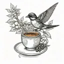 swallow holding a branch of coffee with beans  tattoo design idea