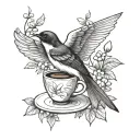 swallow holding a branch of coffee with beans  tattoo design idea