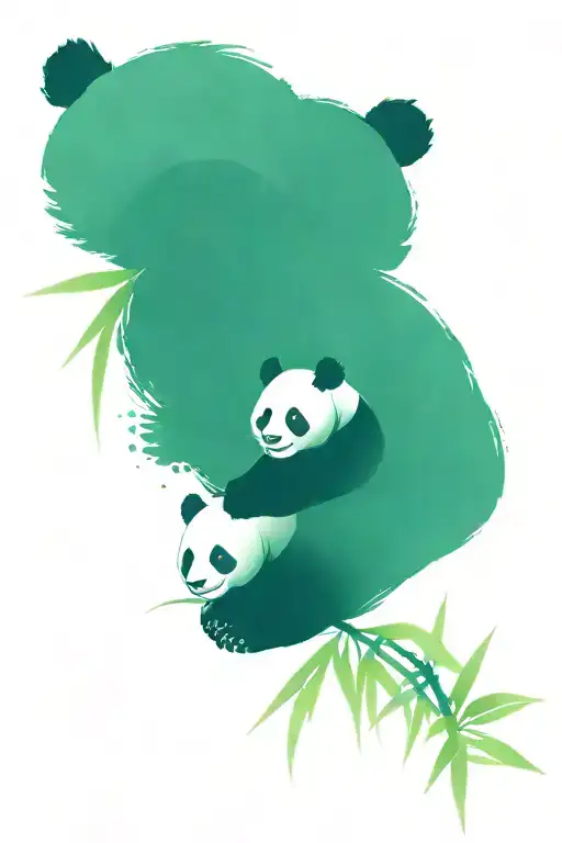 panda with two cubs in bamboo tattoo design idea
