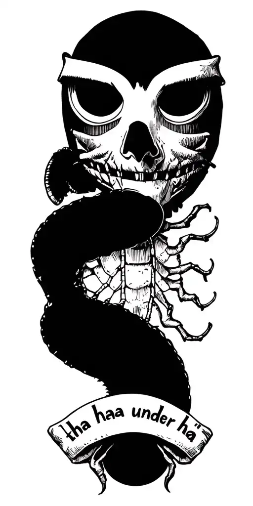 pest docotor mask and under him the words haha haha haha  tattoo design idea