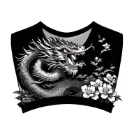 Japanese Chest Piece with Dragon, Pagoda, Cherry Blossoms, and Samurai tattoo design idea