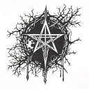upside down cross, bloody thorns. bleeding human heart. veins, antichrist. satanic pentagram. Satan. tattoo design idea