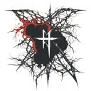 upside down cross, bloody thorns. bleeding human heart. veins, antichrist. satanic pentagram. Satan. tattoo design idea