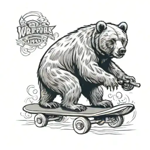 brown bear holding a skateboard smoking weed tattoo design idea