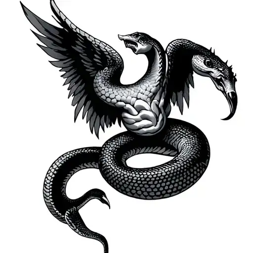 greek god, wings, snake tattoo design idea