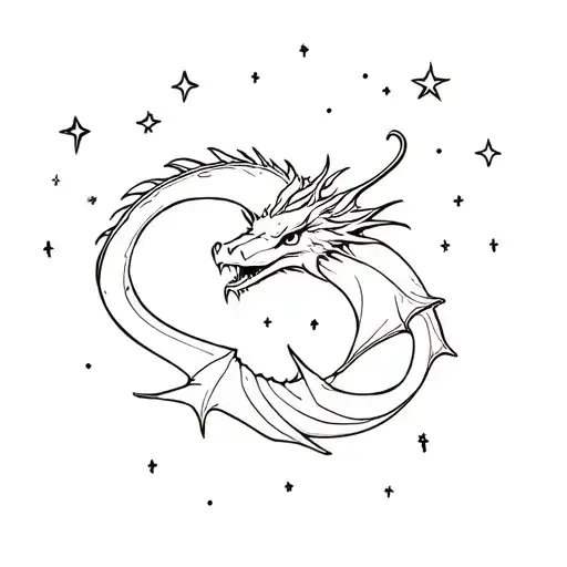 dragon and manta ray swimming in the stars tattoo design idea