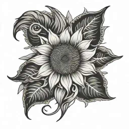 sunflower and aquarius zodiac sign tattoo design idea