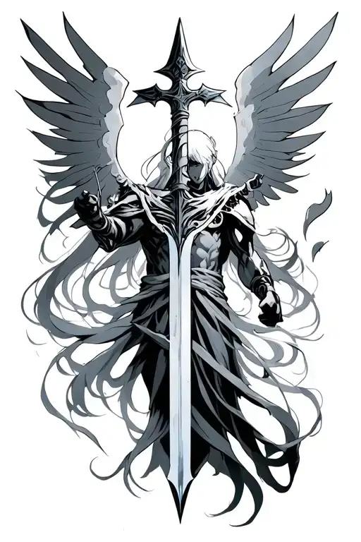Evangelion anime Christian Old Testament style featuring the spear of longinus tattoo design idea