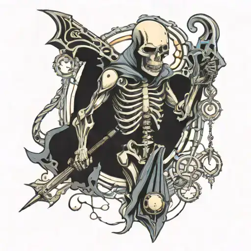 mechanical reaper holding a pendulum swinging tattoo design idea