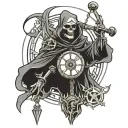 mechanical reaper holding a pendulum swinging tattoo design idea