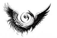 Moon, Angel Wing and Devil tattoo design idea