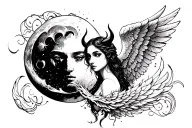 Moon, Angel Wing and Devil tattoo design idea