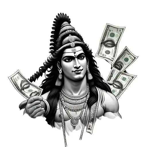 shiva and money and hardwork tattoo design idea