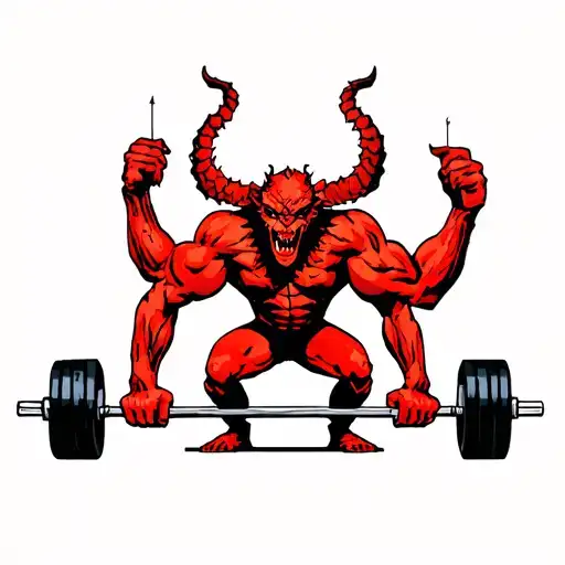 demon deadlifting in new york city skyline tattoo design idea