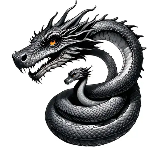 mother snake with her dragon baby tattoo design idea