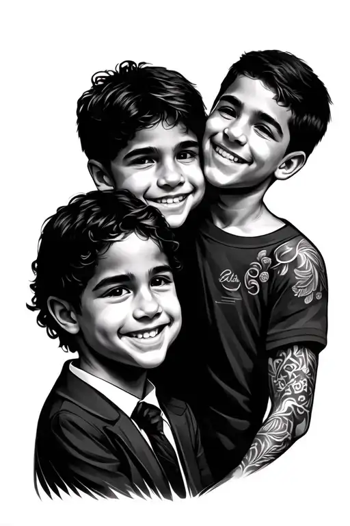 family watches with sons names Rene 11-22-21 and Roman 03-06-23 tattoo design idea