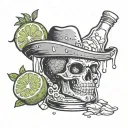 ANTROPOMORPHIC TEQUILA SHOT POURING SALT AND LIME IN HIM tattoo design idea