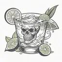 ANTROPOMORPHIC TEQUILA SHOT POURING SALT AND LIME IN HIM tattoo design idea