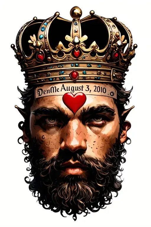 King crown with "Demetrio". Incorporate hearts and date of August 31, 2010 in roman numerals. tattoo design idea