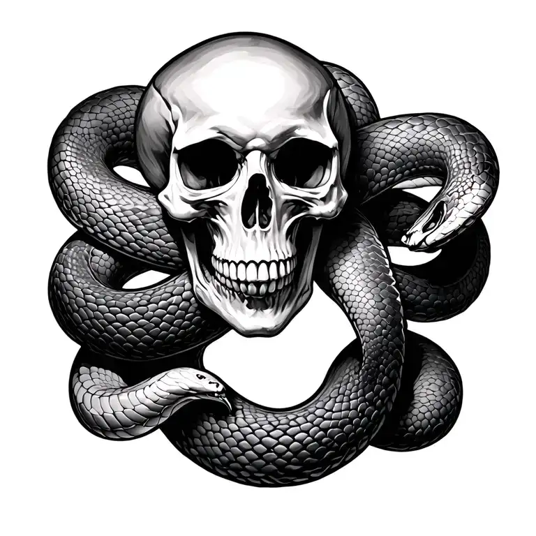 skull and snake on back tattoo design idea