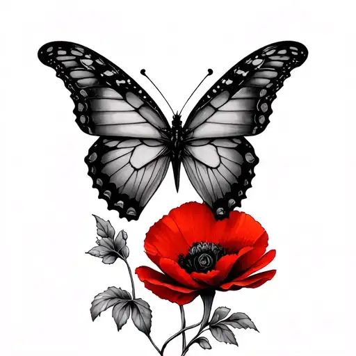 Night Butterfly and Fané Coquelicot Gothic art wrapped around the wrist in cuff tattoo design idea