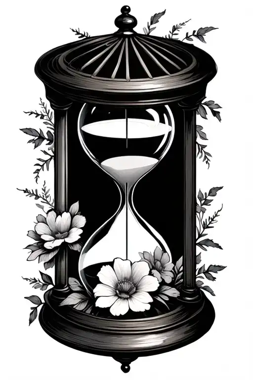 words beautifully broken hourglass with flowers an a birdcage  tattoo design idea
