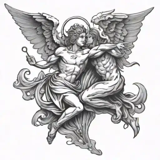 angel vs demon tattoo design idea