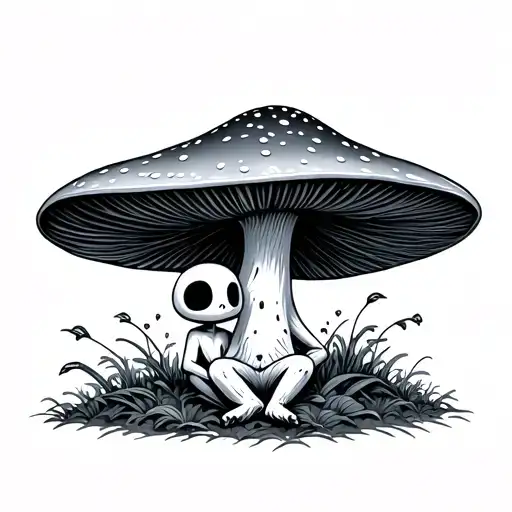 kodama sitting under mushroom tattoo design idea